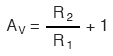 Рис. 3. Формула для расчёта коэффициента усиления по напряжению для неинвертирующего усилителя.