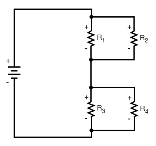 Рис. 2. Образец конфигурации с двумя последовательными парами параллельных резисторов.