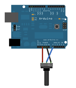 Рис. 1. Подключение к плате Arduino потенциометра.