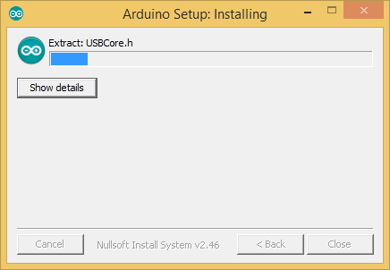 Далее установщик начнет извлечение и установку файлов, необходимых для работы IDE Arduino