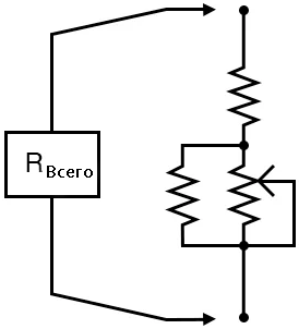 Рис. 1. Схематическая диаграмма: комбинированная параллельно-последовательная цепь из резисторов и потенциометра.