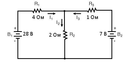 Рис. 3. В методе токов ветвей делаем первое предположение о направлении токов в проводах, сходящихся в выбранной начальной точки отсчёта.