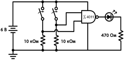 Рис. 1. Схематическая диаграмма: цепь для определения основной функциональности вентиля И-НЕ.