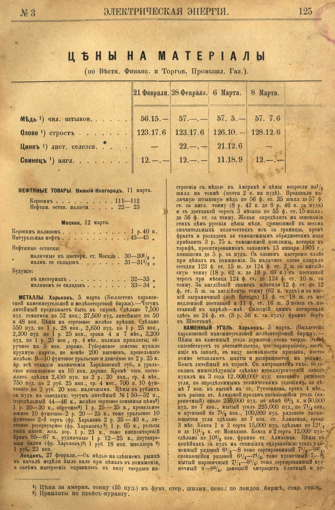 Рис. 1. Журнал Электрическая Энергiя, 3 номер, март, 1904 года, страница 125