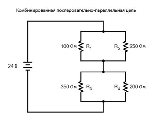 Рис. 2. Пример комбинированной последовательно-параллельной цепи.