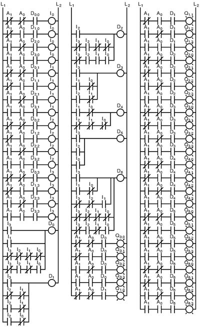 Рис. 2. Релейная схема 7-сегментного кодировщика.
