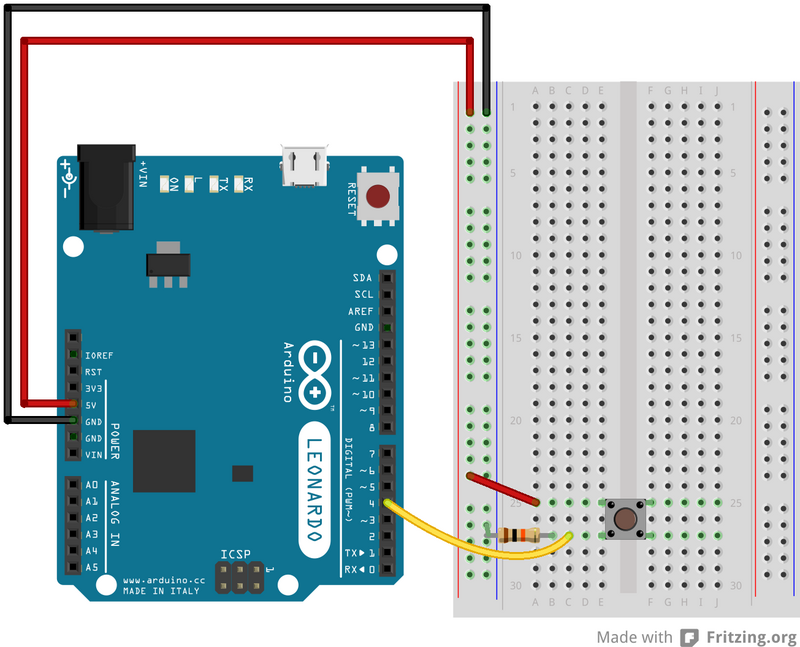 Рис. 1. Схема соединения платы Arduino и кнопки.