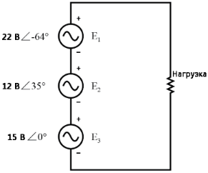 Рис. 1. ПНК (правило напряжений Кирхгофа) позволяет складывать напряжения и для переменного тока.