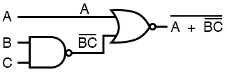 Рис. 3. Упростим выражение «(A + (BC)')'» с помощью закона де Моргана.