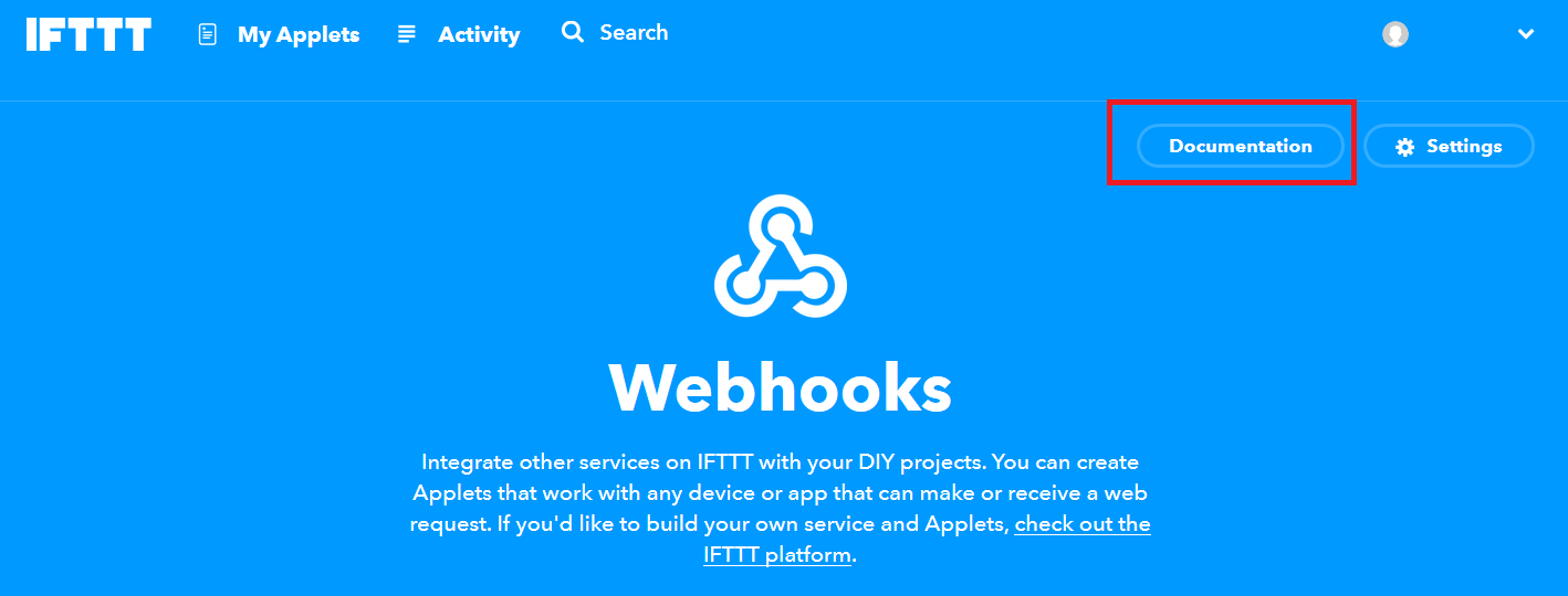 Ifttt webhooks service main page 1.PNG