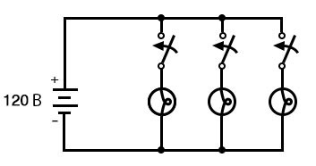 Рис. 11. Электрическая параллельная схема для домашнего освещения.