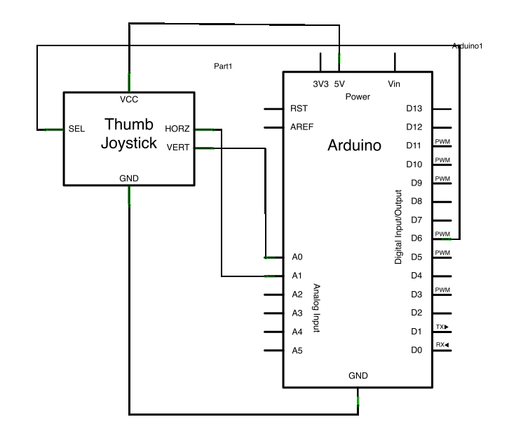 Рис. 2. Схема подключения джойстика к плате Arduino.