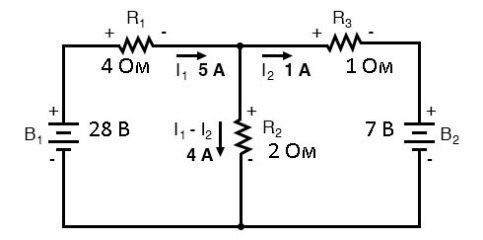 Рис. 11. Перерисуем схему, указав итоговые значение и направление для тока, проходящего через резистор R2.