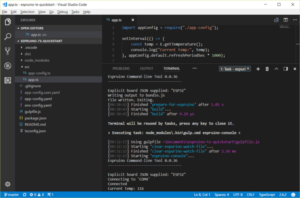 Файл:Typescript and Visual Studio Code IDE espruino-console.png