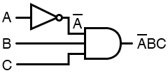 Рис. 5. Исходная схема сокращена до логического элемента И с тремя входами (вход A инвертирован).