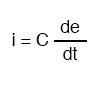 Рис. 1. Математическая взаимосвязь между мгновенной силой тока, ёмкостью конденсатора и скоростью изменения мгновенного напряжения.