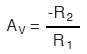 Рис. 5. Формула для расчёта коэффициента усиления по напряжению для инвертирующего усилителя.