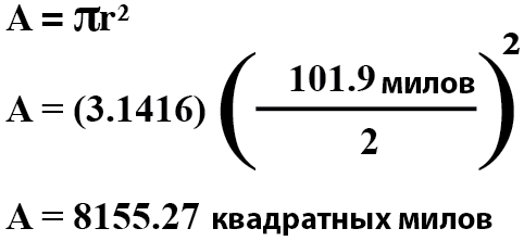 Рис. 4. Используем формулу для поперечного сечения провода (представляющего собой круг), расчёты выполнены в милах, а не в дюймах.