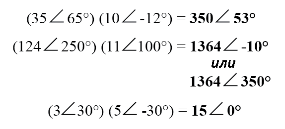 Рис. 3. Умножение комплексных чисел в полярной форме записи.