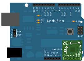 Рис. 1. Схема соединения платы Arduino и акселерометра ADXL3xx