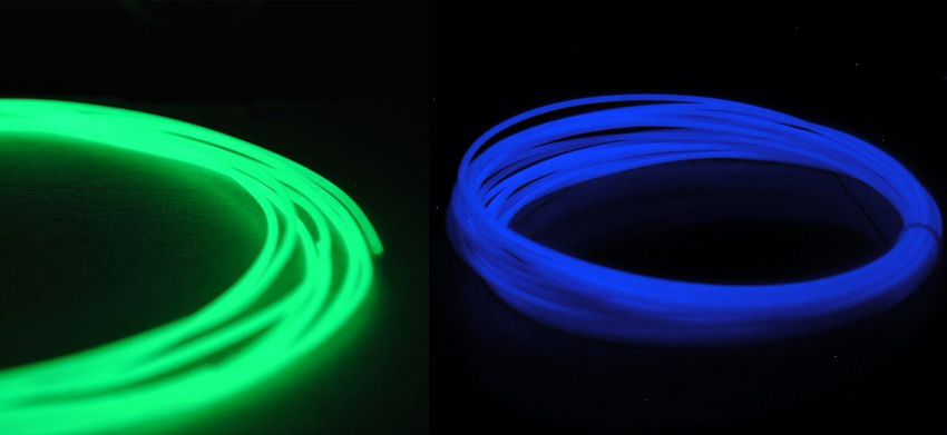 Светящиеся филаменты атомно-зеленого и синего цветов