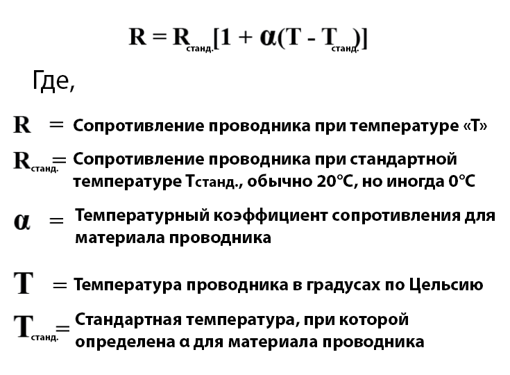 Рис. 1. Формула нахождения удельного сопротивления при температуре, отличающейся от 20°C.