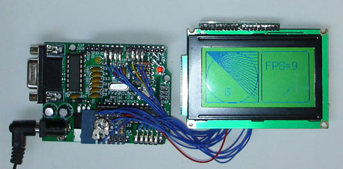 Тестовый скетч, запущенный на плате max232 Freeduino, к которой подключена GLCD-панель