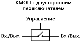 Рис. 6. На схеме двухпозиционный SPST-переключатель ограничен прямоугольником, к одной из его длинных сторон подведён вывод управления.