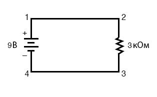 Рис. 2. Последовательная электрическая цепь с одним резистором.