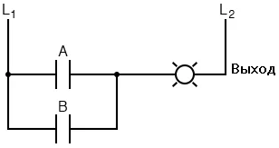 Рис. 1.2. Релейная схема вентиля ИЛИ с двумя входами.