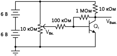 Рис. 5. Схематическая диаграмма: подключаем резистор 1 МОм между выводами коллектора и базы транзистора.