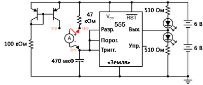 Рис. 1. Схематическая диаграмма: наклонный генератор на таймерной схеме 555.