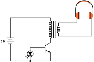 Рис. 2. Схематическая диаграмма: биполярный транзистор в качестве датчика импульсного света.