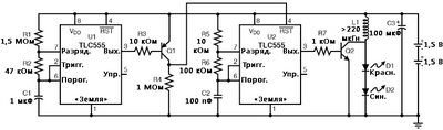 Рис. 1. Схематическая диаграмма: проблесковый прибор длительного действия на светодиодах обратного хода.