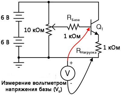 Рис. 4. Измерение напряжении на базе транзистора (VБ).