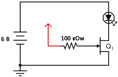 Рис. 1. Схематическая диаграмма: полевой транзистор (JFET) в качестве переключателя.