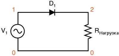 Рис. 9. Схема с полупериодным выпрямителем для SPICE.