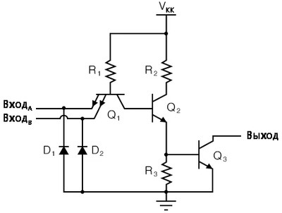 Рис. 2. На схеме кластер диодов Q1 переобозначили как единый транзистор (с двумя эмиттерами).