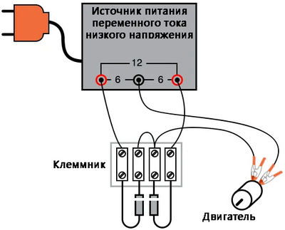 Рис. 2. Иллюстрация: двухполупериодный мостовой выпрямитель с центральным отводом.