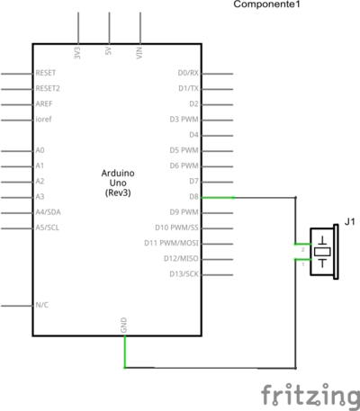 Рис. 2. Схема подключения пьезодинамика к плате Arduino