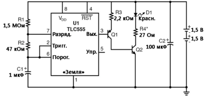 Рис. 1. Схематическая диаграмма: проблесковый прибор на синих светодиодах.