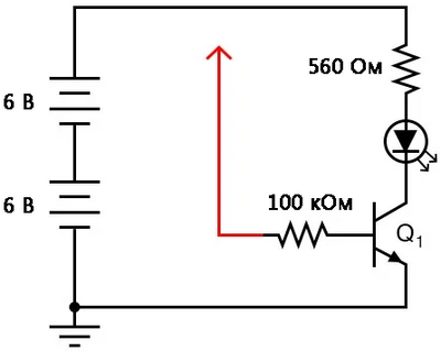 Рис. 1. Схематическая диаграмма: транзистор в качестве переключателя.