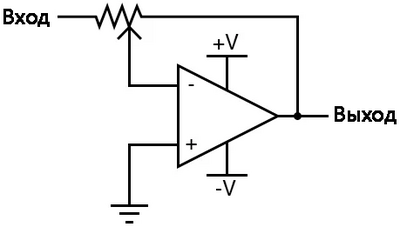 Рис. 8. Резисторы обратной связи подключаются непосредственно от выходной клеммы операционного усилителя.