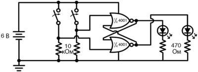 Рис. 1. Схематическая диаграмма: SR-защёлка на основе вентилей ИЛИ-НЕ.