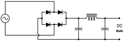 Рис. 7. Более сложная схема фильтра с использованием двух конденсаторов и катушки индуктивности.
