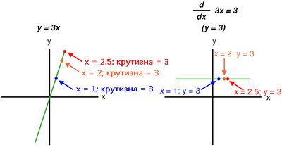 Рис. 16. График функции y = 3x и её производной.
