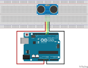 Рис.1. Схема подключения датчика HC-SR04 к плате Arduino.