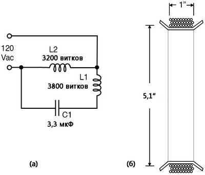 Рис. 1. Схематическая диаграмма: асинхронный двигатель переменного тока с постоянным разделением ёмкости большого выставочного размера.