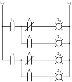 Рис. 6. Релейная схема двухбитного демультиплексора от-1-до-2.