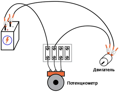 Рис. 4. Иллюстрация: потенциометр с неиспользуемой клеммой служит реостатом.